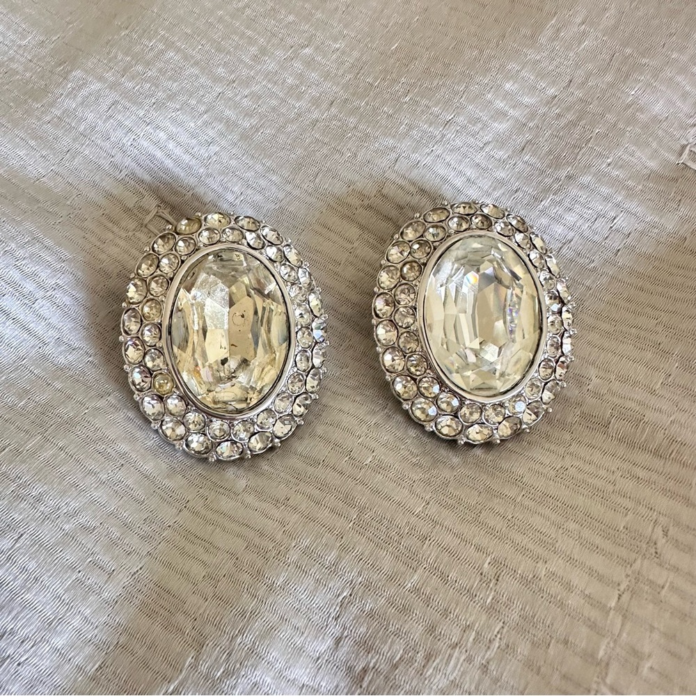 Vintage Yves Saint Laurent Silver Crystal clip on Earrings